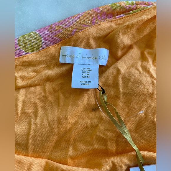 New! House of Harlow 1960 Orange Mesh one shoulder hippie print top size medium - Picture 3 of 5